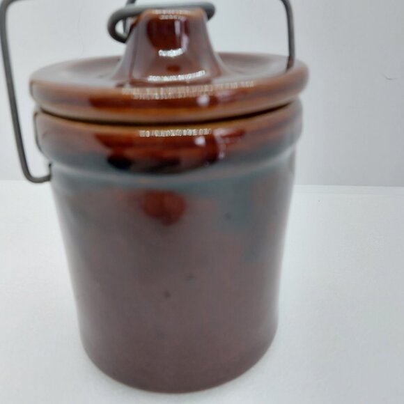 Vintage Brown Glazed Cheese / Butter Crock With Lid & Latch Stoneware - Picture 12 of 15